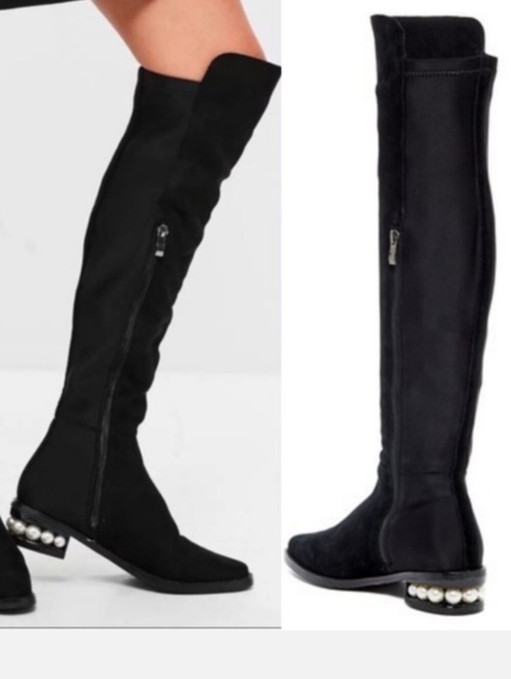 Catherine Malandrino Black Suede Over-the-Knee Boots with Pearl Heel Brand New
